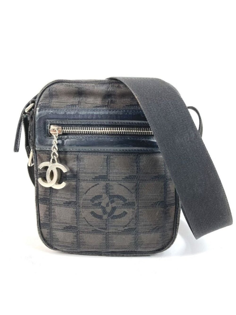 Chanel Shoulder Bag Pochette CC Logo Nylon Canvas Black